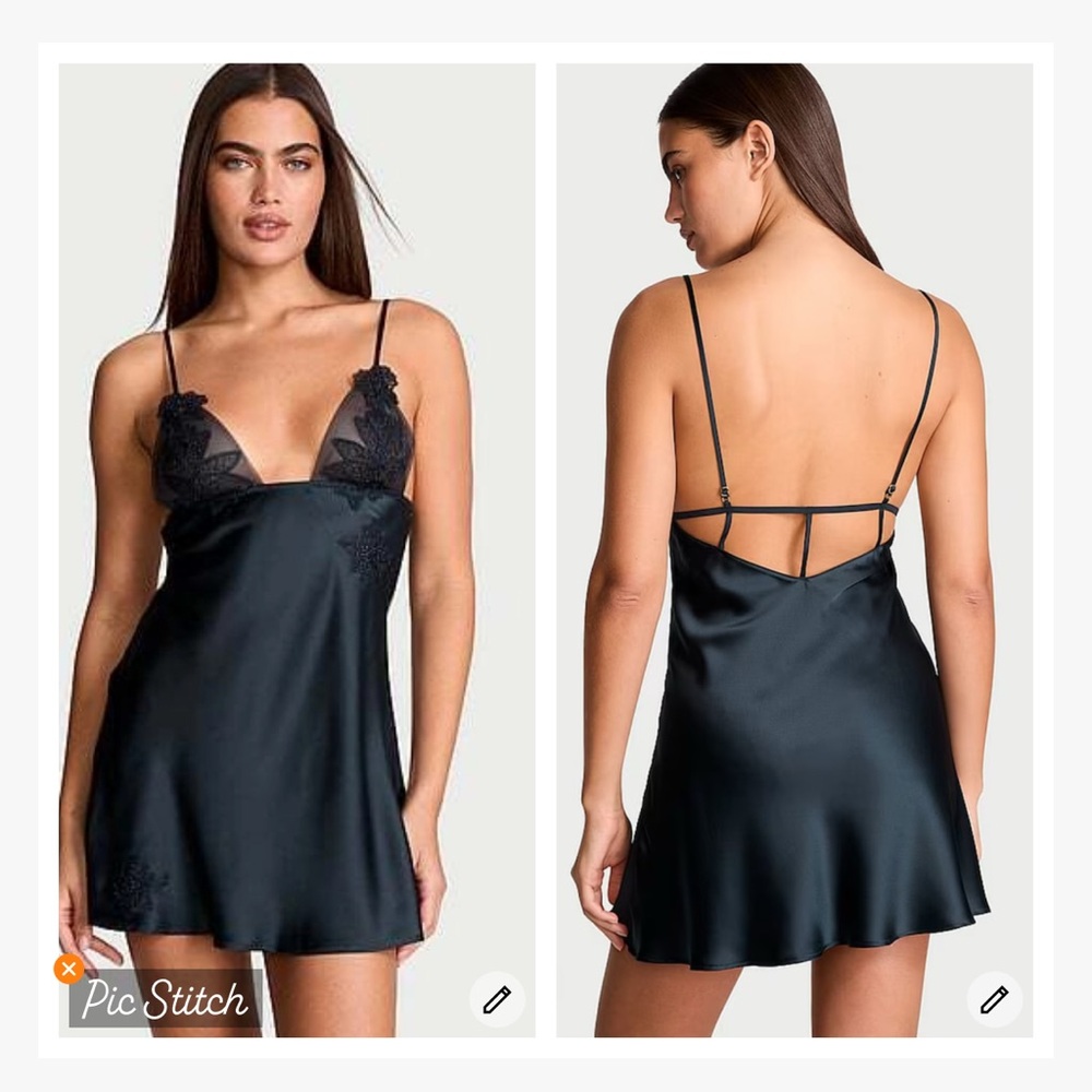 Victoria’s Secret Ziggy Embellished Silk Slip Dress Dark Twilight Blue